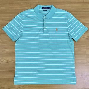 Polo Ralph Lauren Golf Shirt Custom Slim Fit Mens L Blue Green Stripe